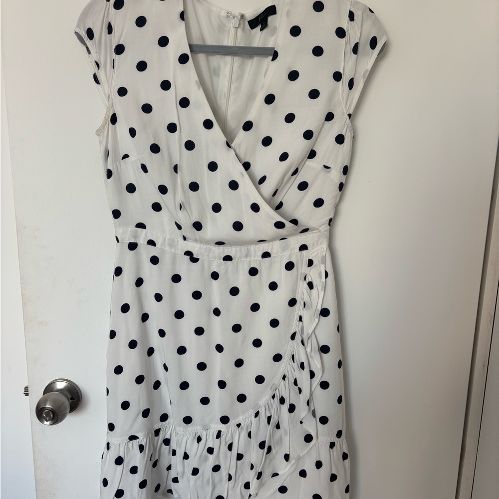 J. Crew White and Black Asymmetrical Polka Dot Dress